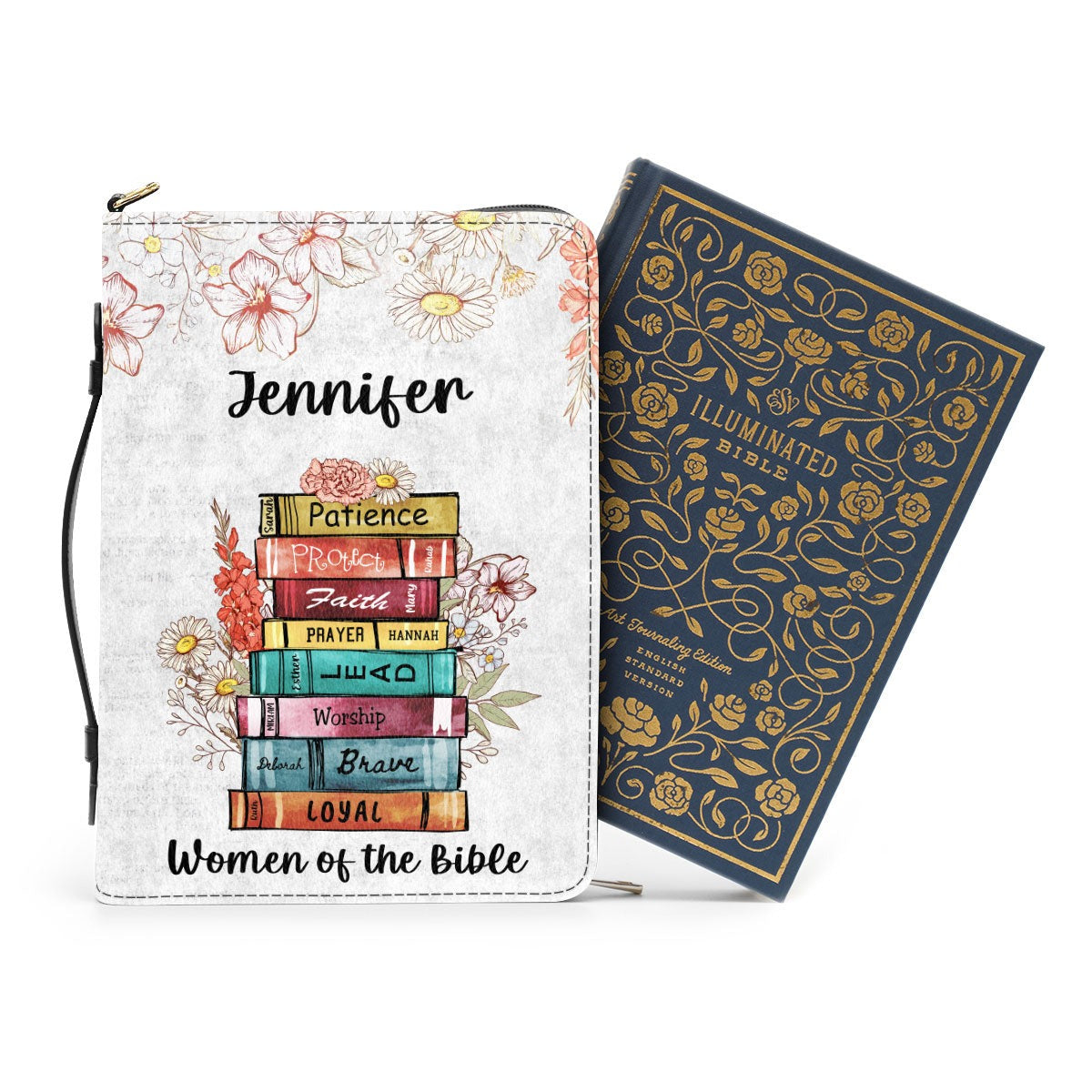 Women Of The Bible Leather Book Cover, Personalized Zippered Bible Cover With Handle, Christian Inspirational Gifts For Pastor